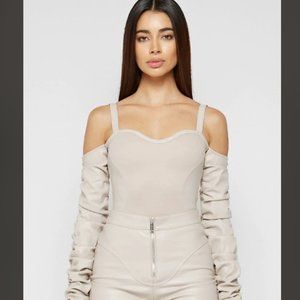 TACKED SLEEVE BUSTIER BODYSUIT - BEIGE - Maniere De Voir